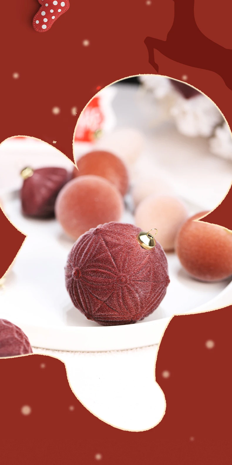 Weihnachtsbaumkugeln, Ornamente, beflockte Weihnachtskugeln, Set, bunte Weihnachtsdekoration, Anhänger, Kugel für Weihnachten, Familienfeier – Detail 6
