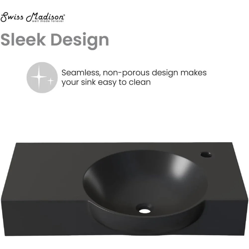 Chateau 30" Right Side Faucet Wall-Mount Bathroom Sink in Matte Black 5