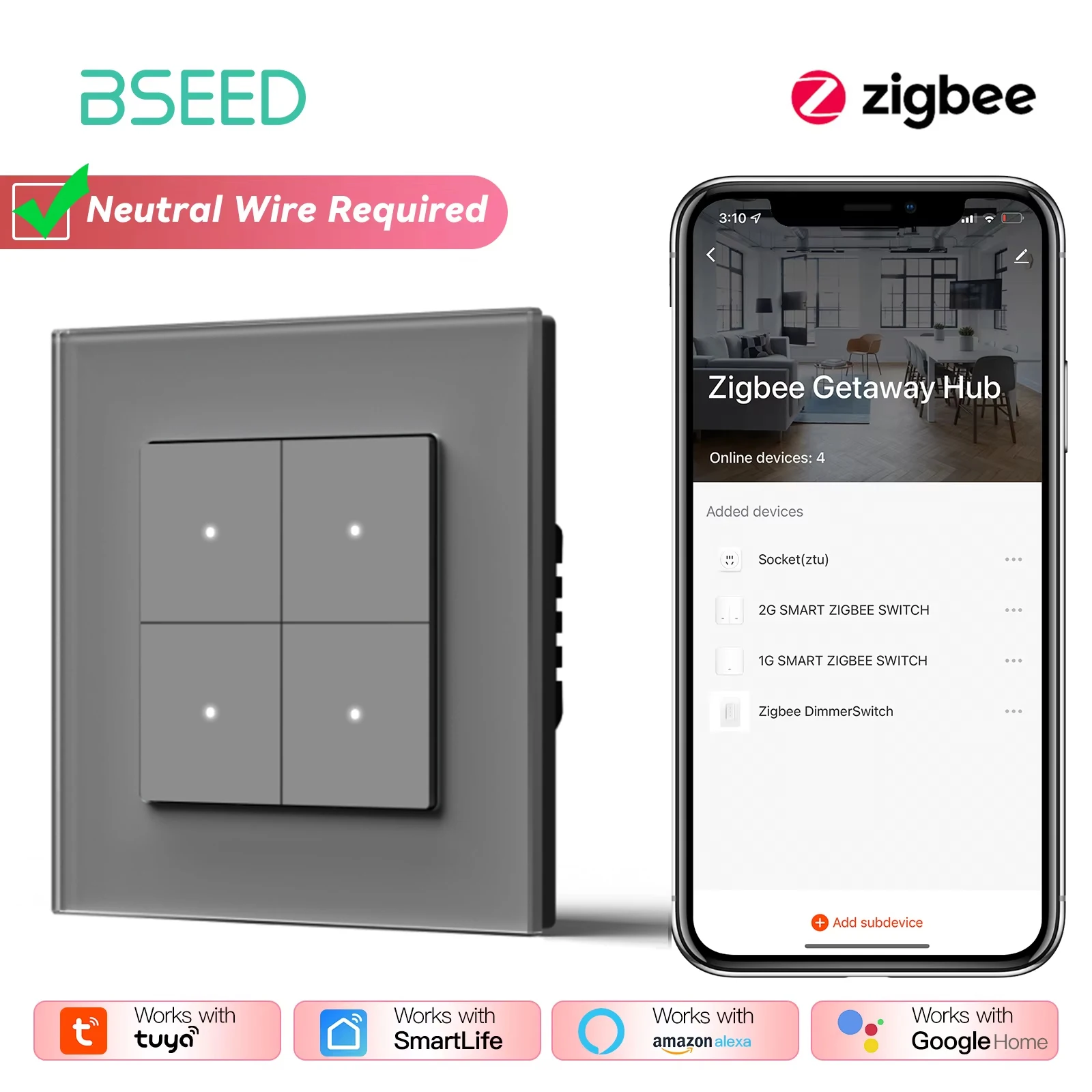 4Gang Grey Zigbee