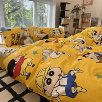 Crayon Shin-Chan lit 3/4 pièces ensemble de literie dessin animé mignon étudiant école dortoir draps ensemble taie d'oreiller chambre cadeau de noël 4