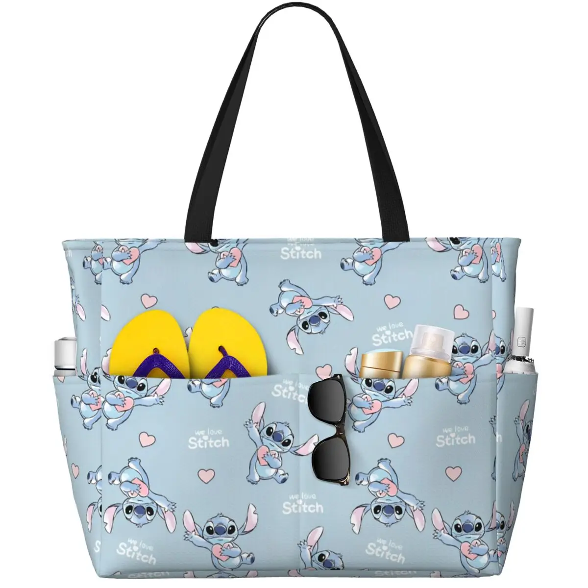 Disney Stitch Large Beach Tote Bag Women Sandproof Tote Bags for Travel