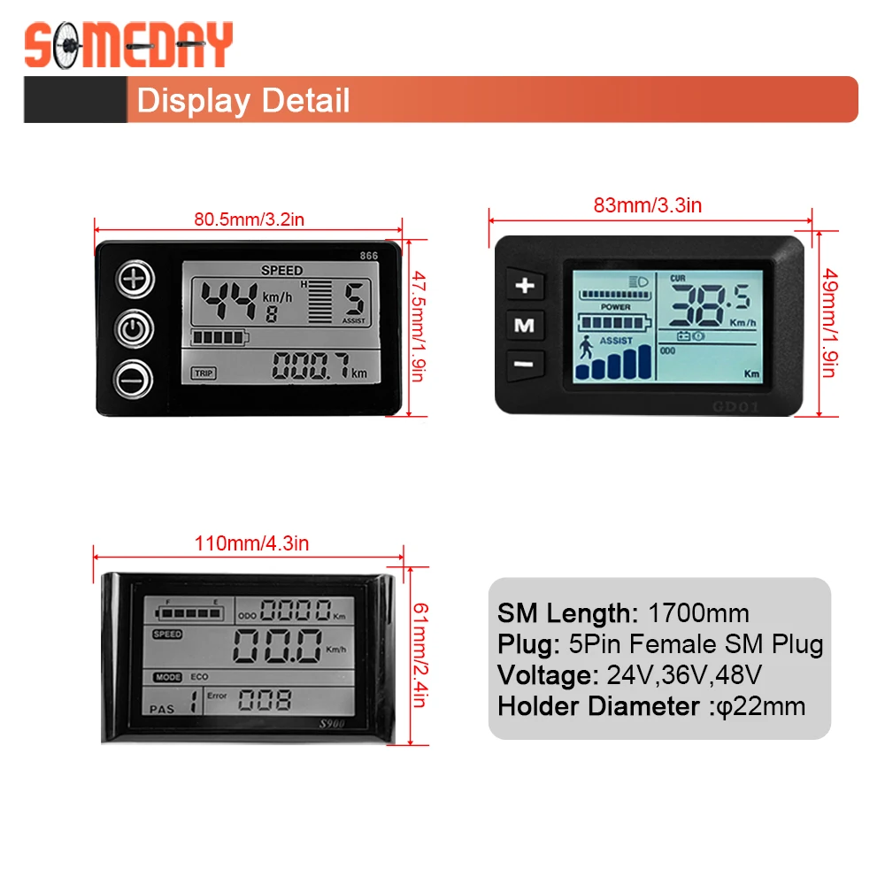Electric Bicycle 36V/48V 17A 26A 30A 3 Model Sinewave Controller S866 S900 GD01 LCD Display For 350W500W750W1000W Ebike