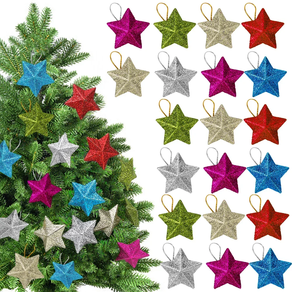 Glitter Star Ornaments 120/6Pcs Glitter Star Ornaments Christmas Tree Hanging Pentagram Pendant for Home Navidad New Year Party DIY Five-pointed Stars