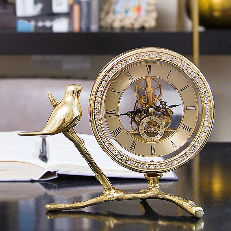 

Vintage Table Clock For Home Decor Gold Bird Metal Antique Style Retro Desk Clocks Home Decoration Christmas Birthday Gift