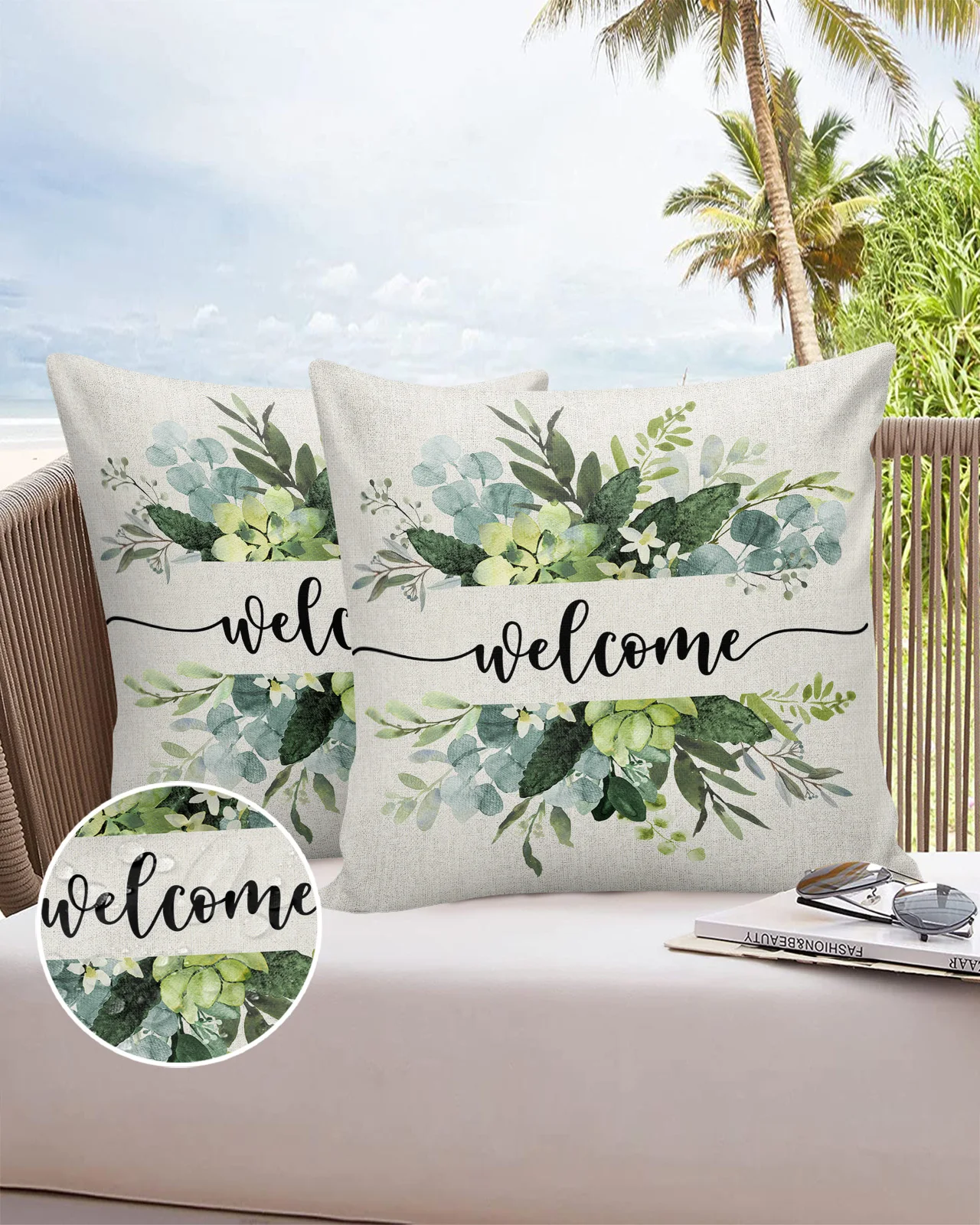 

Watercolor Eucalyptus Leaves Farm Waterproof Pillowcase Home Sofa Office Throw Pillow Case Car Cushion Cover Home Decor