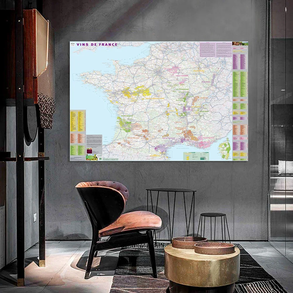 150*100cm Wine Distribution Map of The France in French Non-woven Canvas Painting Wall Art Poster School Supplies Home Decor