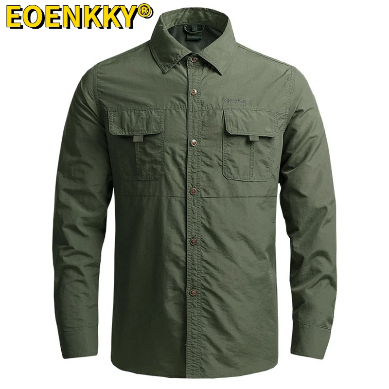 Tactical Hiking Shirts Men Long Sleeve Cargo Work Shirt Summer Outdoor Quick-dry Military Camping Hunting Fishing Work Shirt