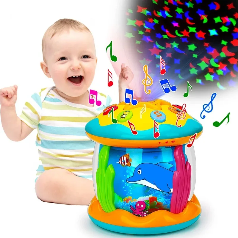 Giocattoli per bambini 1-3 anni neonati proiettore rotante a luce oceanica giocattoli musicali giocattoli sensoriali educativi precoci Montessori per regali per bambini