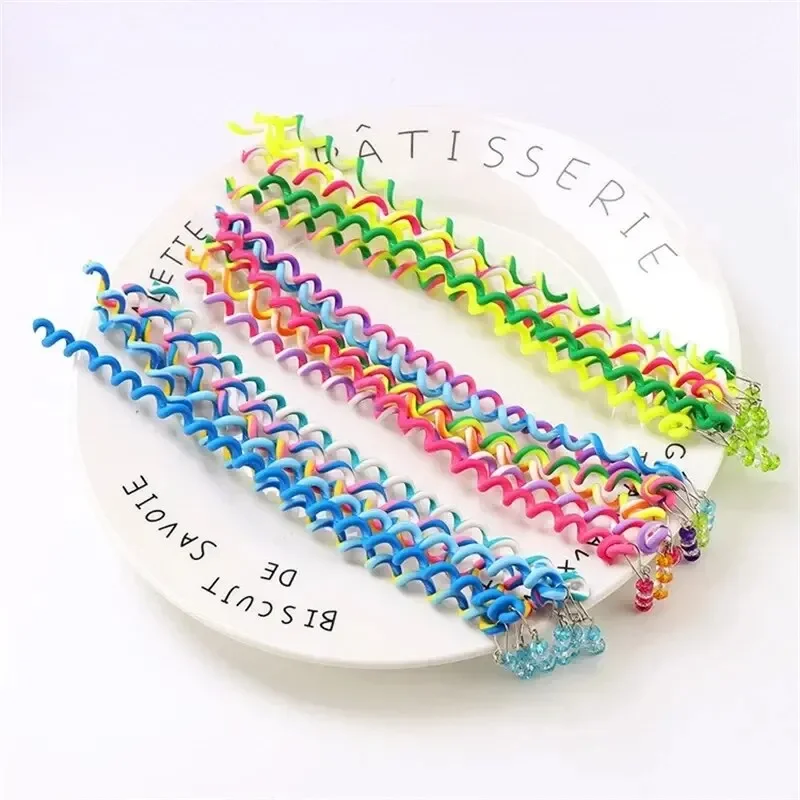 6pcs/lot Rainbow Color Cute Girls Magic Curler Spiral Headbands Roller Curl Hair Rope Braid Sticker Girls' Decor Accessories