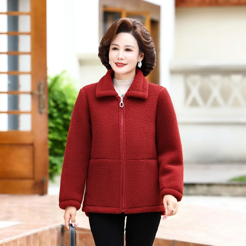 

Winter Thick Fleece Lamb Fur Women's Coat Mom Wear Pocket Imitation Fur Warm Casual Jacket Female