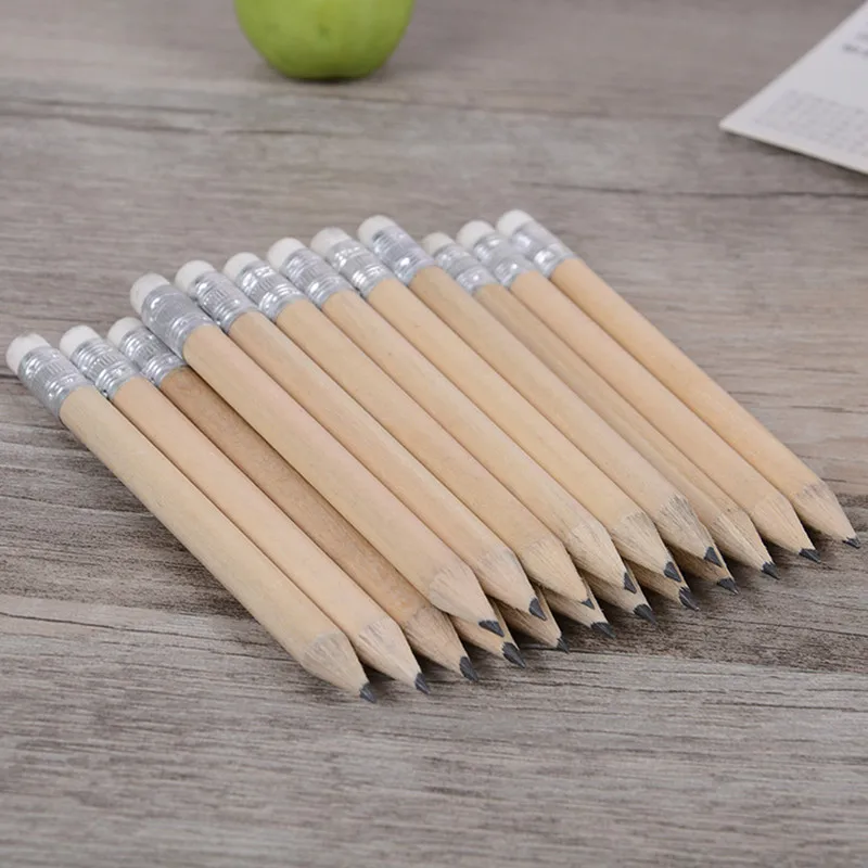 50 Pz/Lotto Mini Matita In Legno Semplice Con Gomma Matita Per Tronchi Di Dimensioni Corte Disegno A Matita Rotonda Schizzo Per Bambini E Bambini