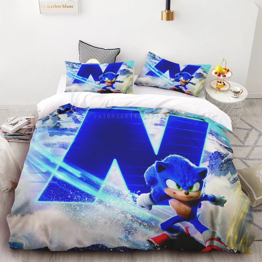 thumbnail image 1 of Funda nórdica 3D exquisita caricatura Sonic papel tapiz Anime impresión digital juego de cama edredón cama suave niños jóvenes regalo, 1 of 4