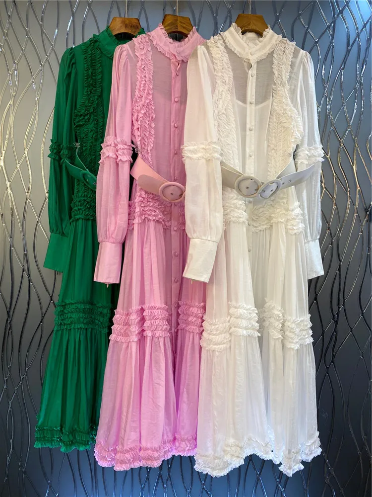 

Женское длинное платье с каскадными оборками, праздничное платье с длинным рукавом и поясом, 2024