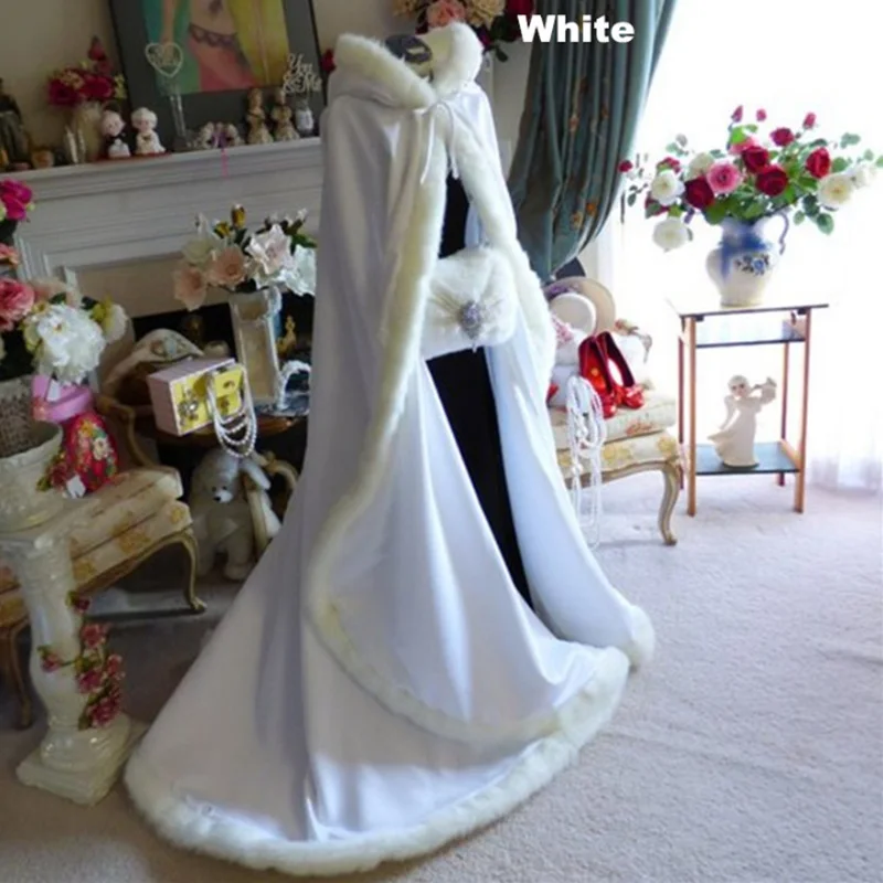 Winter Wedding Coat Princess Grils Bridal Cape Satin Cloak with Fur Trim Wedding Cloak Vintage Christmas Accessories Shawl Cloak