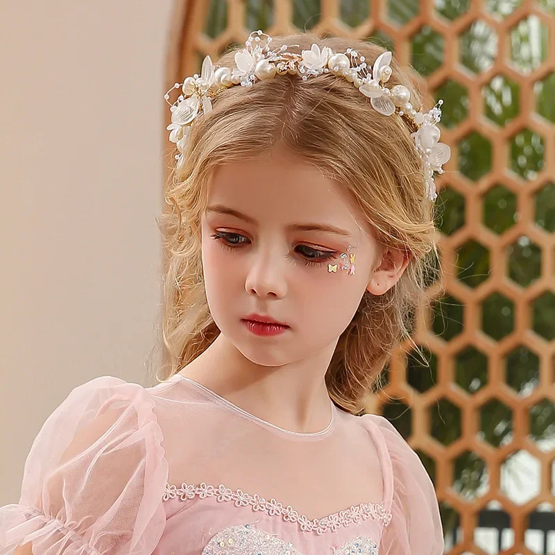 New Fashion Imitated Pearl Crowns Girls Bridal Wedding Headband Floral Flower Headband For Girls Kids Bohemian Hair Accessories hair accessories hair headband accessories