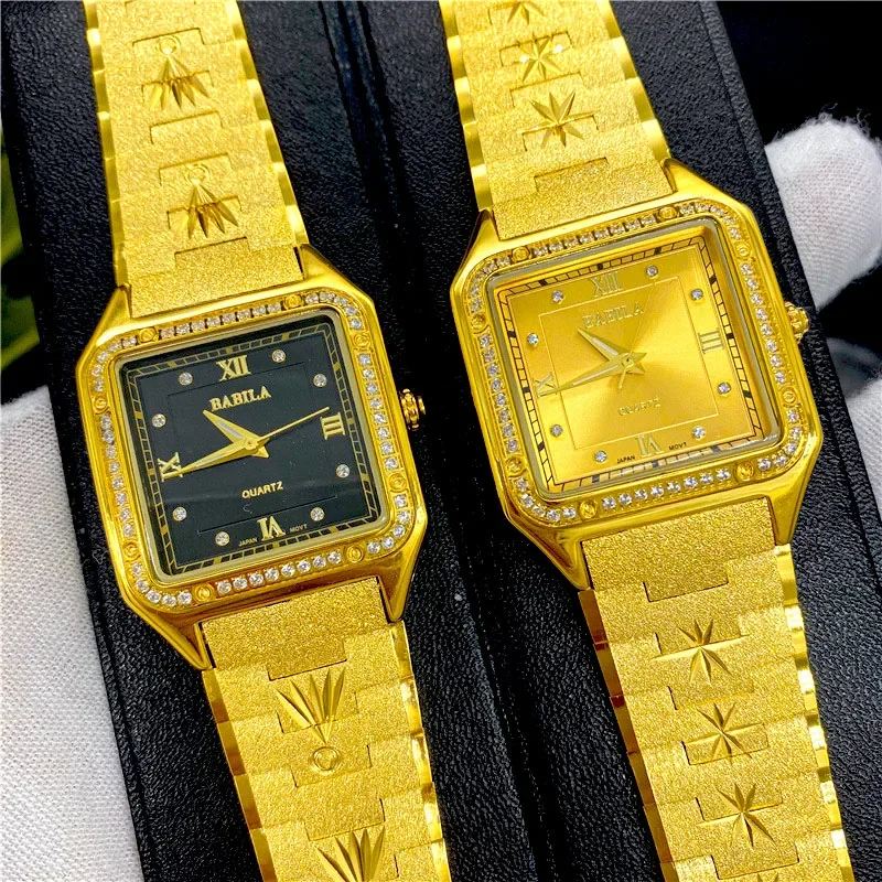 

2024 new watch 24K gold men watch Square big dial European retro carved gold watch diamonds crystal lady watches technology