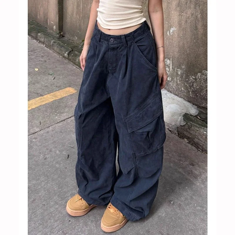 855478-95800e.jpg High Street Female Straight Leg Trousers Girls Chic Retro High Waist Slacks Lady Fashion Comfortable Baggy Cargo Pants - Image 1