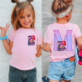 2025 Fashion A-Z 26 Letter Print Kids Clothing Kpop Demon Hunters Graphic Y2k Tops Girls Boys Short Sleeve Tees Child T-shirts 1