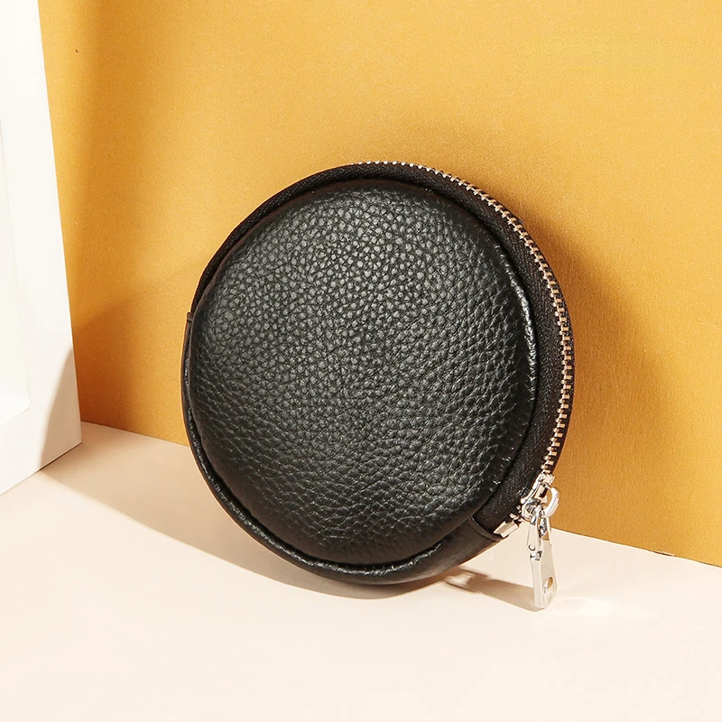 

Leather Zipper Coin Purse Wallet Round Coin Organizer Change Mini Leather Pouch for Purse Earphone Storage Bag for Men & Women