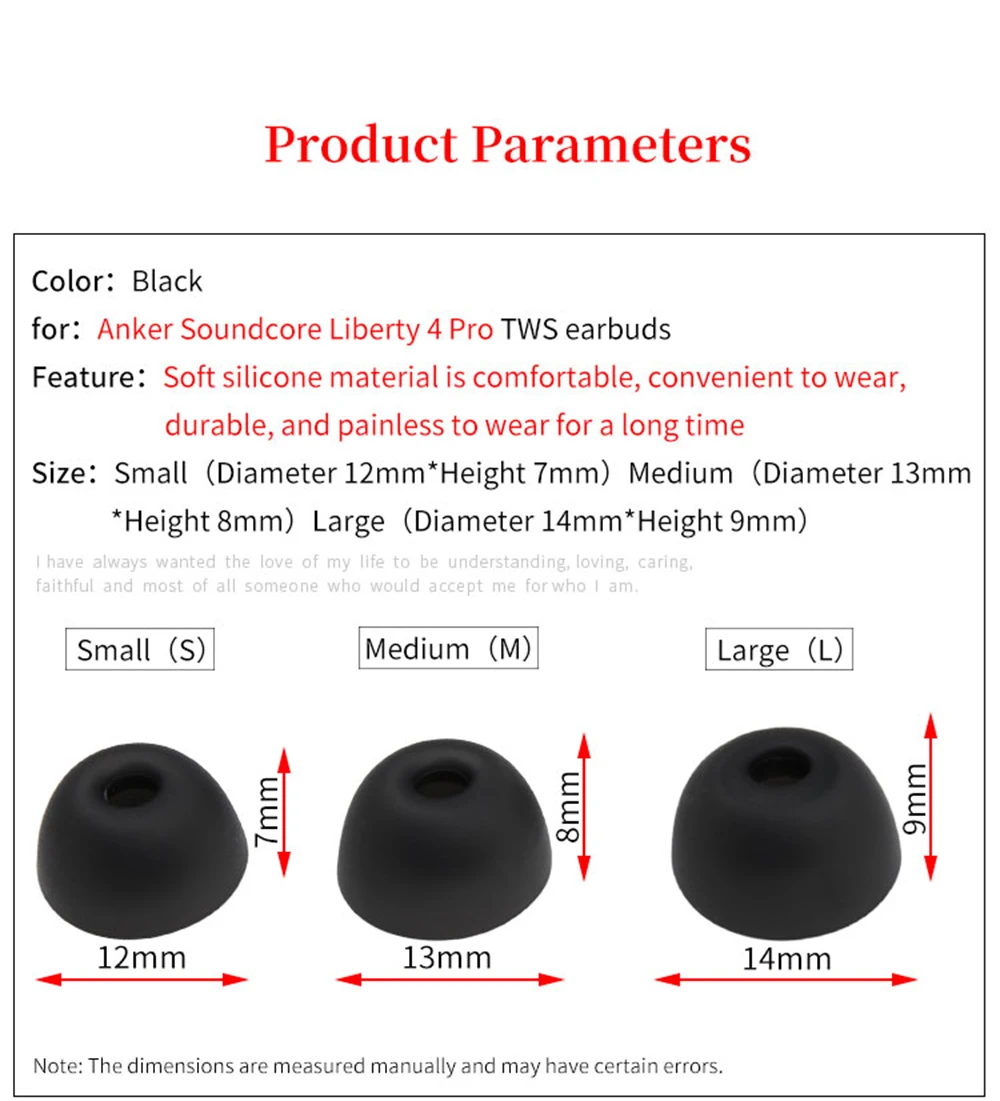 6Pcs Silicone Ear Tips for Anker Soundcore Liberty 4 Pro True Wireless Earbuds Eartips Liberty4 Pro TWS Tips Headphones Earplugs