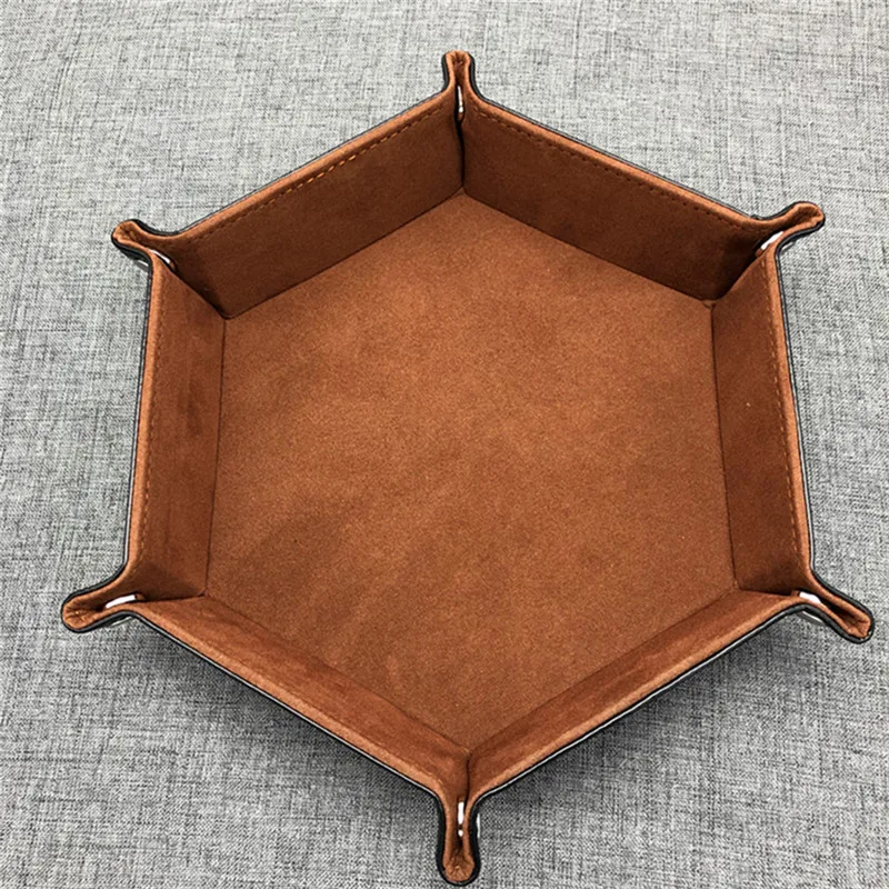 Hexagon Folding Dice Tray - Double-Sided PU Leather & Velvet Storage Holder