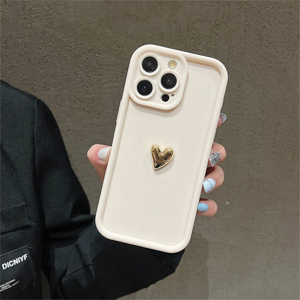 Deluxe 3D Gold Heart Silicone Soft Case - Shockproof Candy Cover