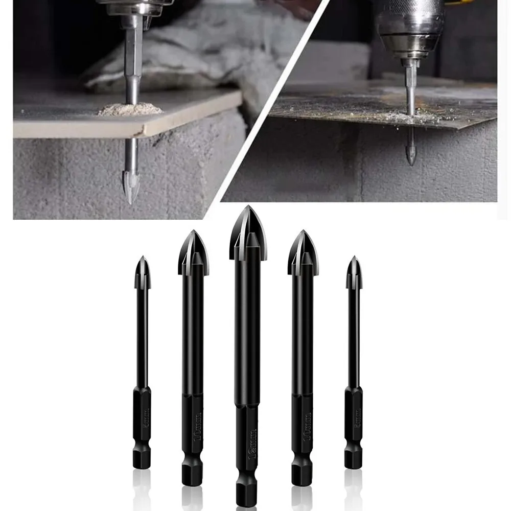 

5 Pcs/Set Cemented Carbide Cross Hex Tile Glass Ceramic Drill Bits Set Efficient Universal Drilling Tool Hole Opener For Wall