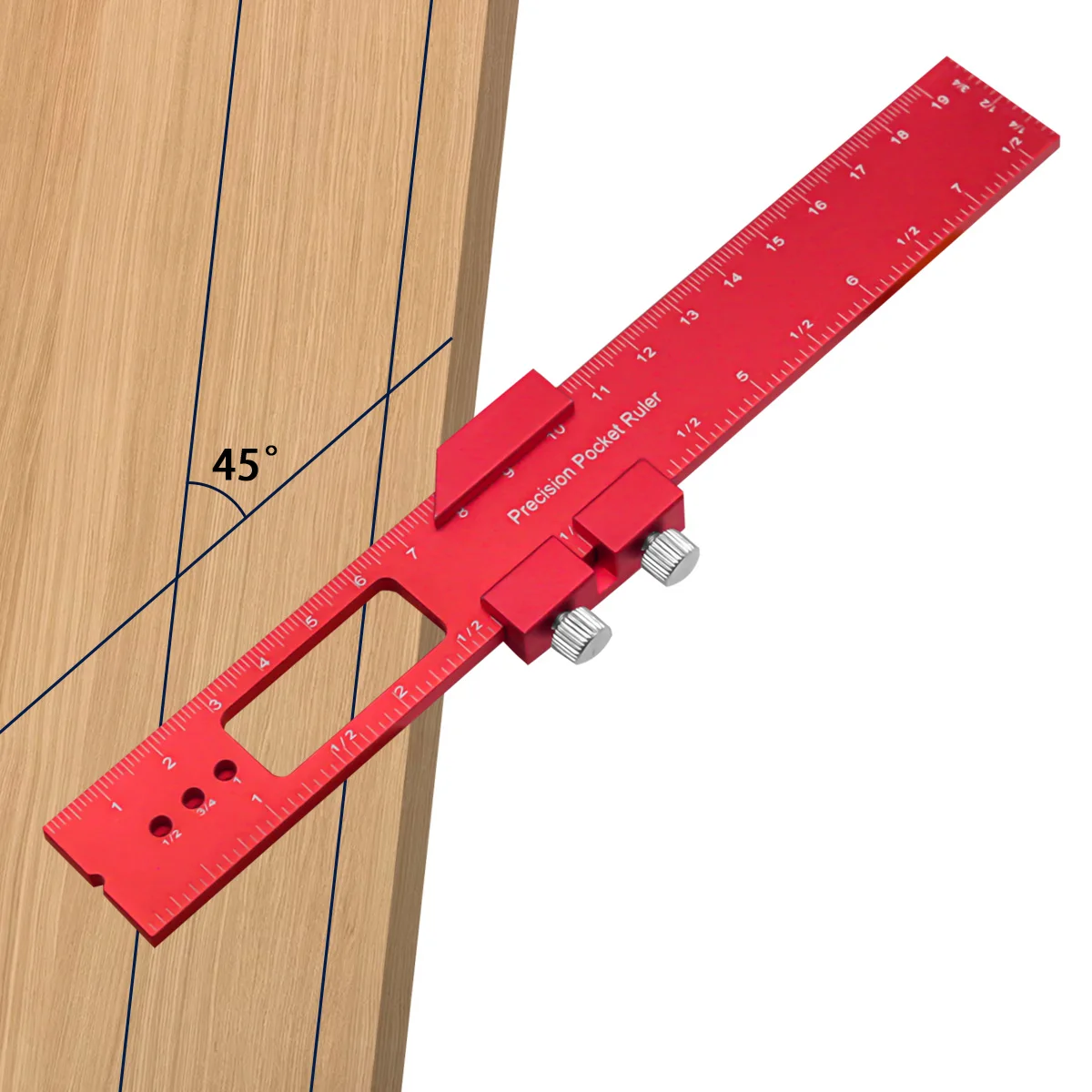 Precision Pocket Ruler T-Type Scribing Ruler Carpenty Square T Track Ruler Inch and Metric Measuring Marking W/ Slide Stop
