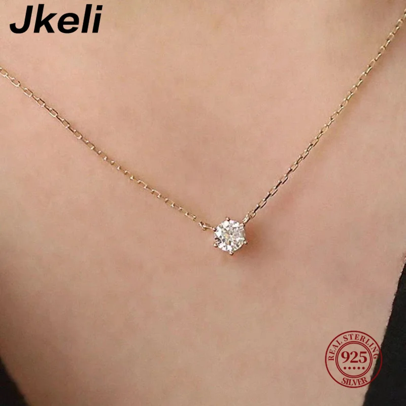 Jkeli 18k 골드 도금 목걸이, 다목적 싱글 스파클링 지르콘 쇄골 체인, 여성용 웨딩 쥬얼리