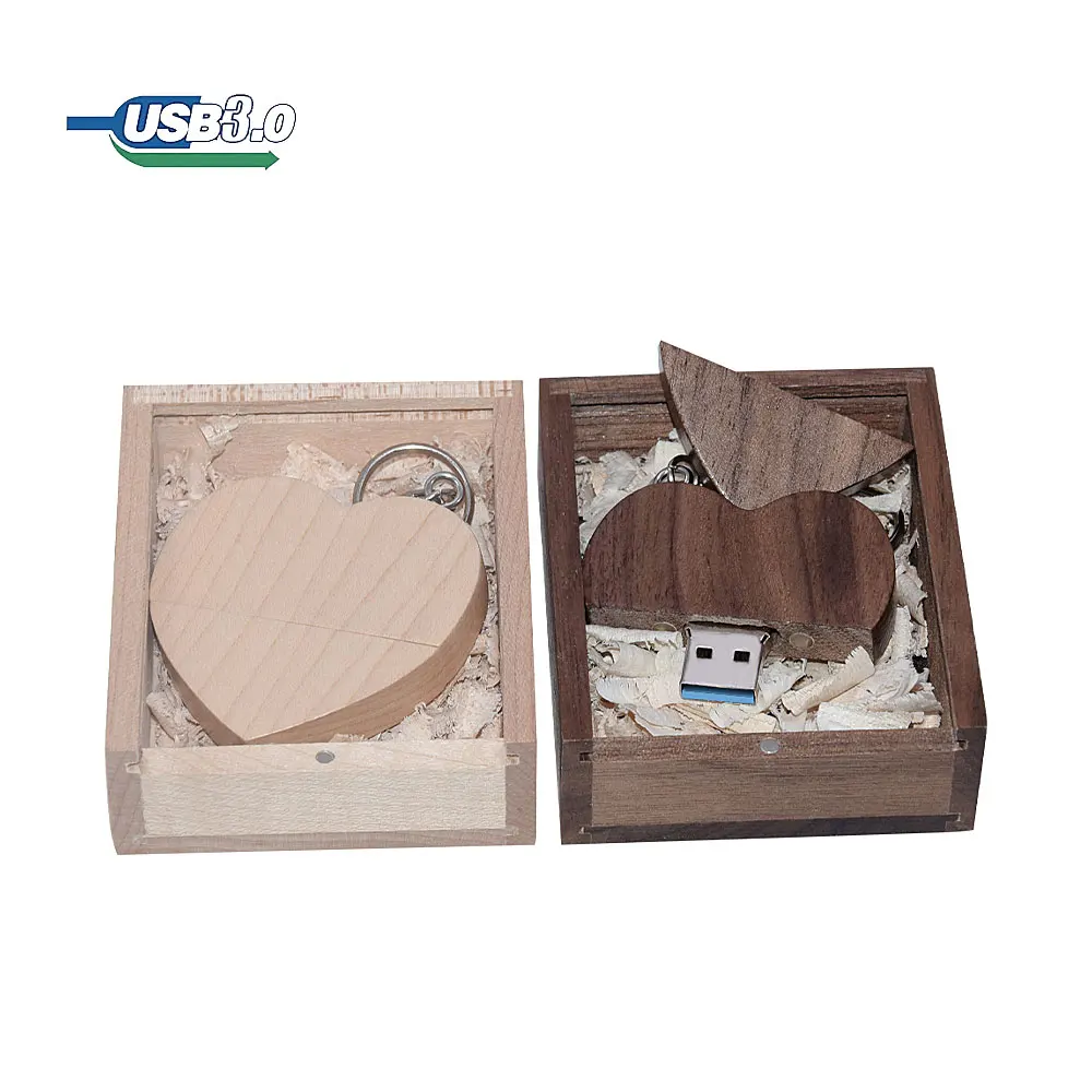 메이플 USB 3.0 펜 드라이브, 나무 사랑 하트 모델, USB 3.0 플래시 드라이브 메모리 스틱, 결혼 선물, 64GB, 16G..