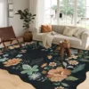 Living Room Carpet Non-slip Washable Soft Floor Mat Black Floral Bohemian Style Rug Irregular Shape Large Size Mats Alfombra 양탄자 1