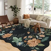 Living Room Carpet Non-slip Washable Soft Floor Mat Black Floral Bohemian Style Rug Irregular Shape Large Size Mats Alfombra 양탄자 1