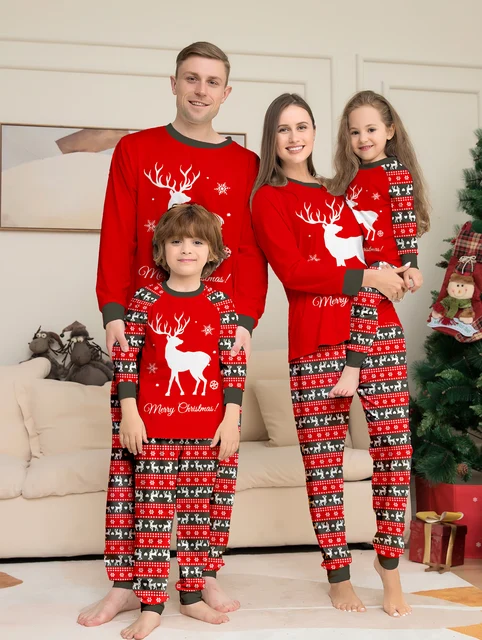 Family Christmas Pajama Sets - All - over Santa, Tree & Reindeer Prints, Cozy for Holidays 1