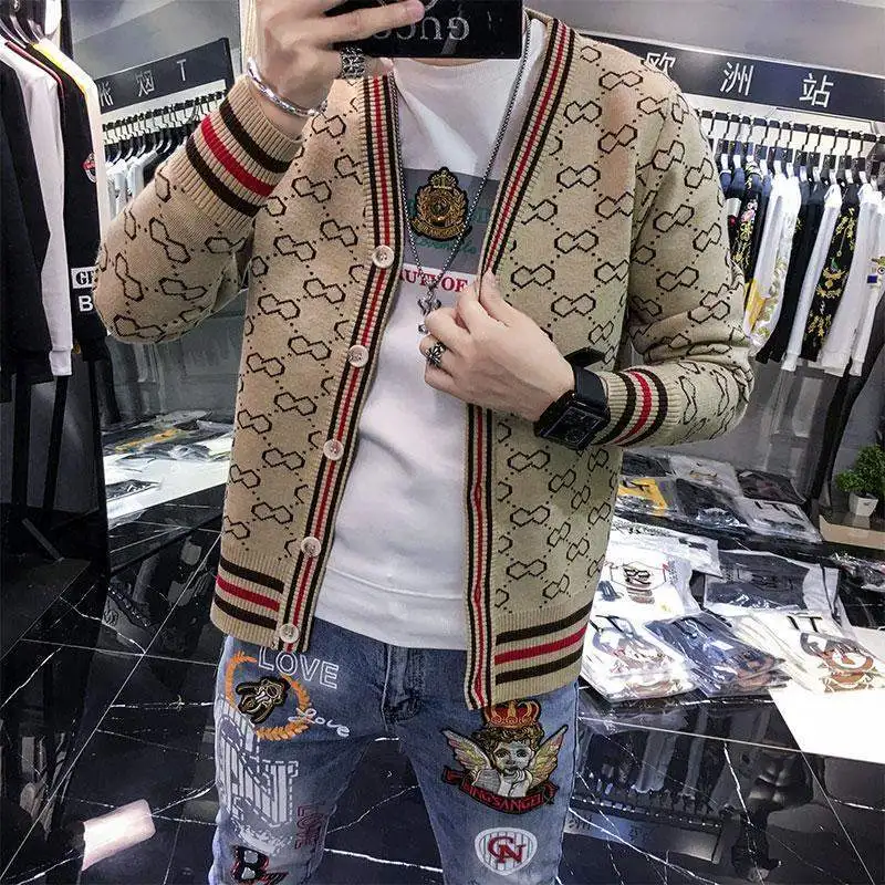 

Men's cardigan sweater wearing tide 2024 new Korean trend spring and autumn online celebrity sweater coat men's tide brand.