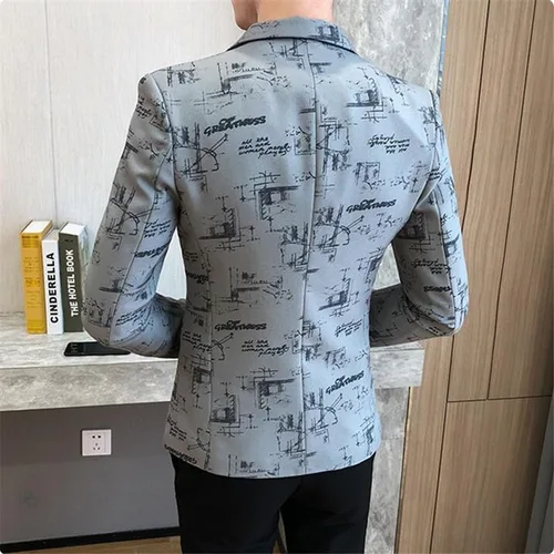 남성 블레이저, 2022 봄 패션, 고품질 남성 한국어 버전, 인쇄 슬림 포멀 웨딩 파티 무도회 정장 재킷 3