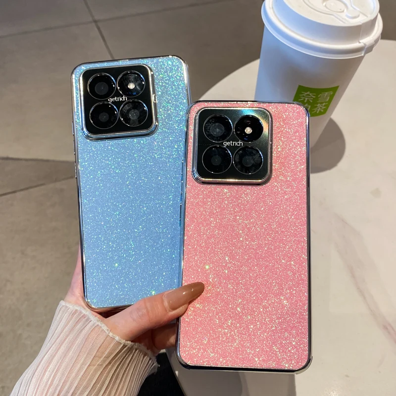 Fashion Electroplated Shiny Glitter Shockproof Phone Case with Metal Camera Lens Protection