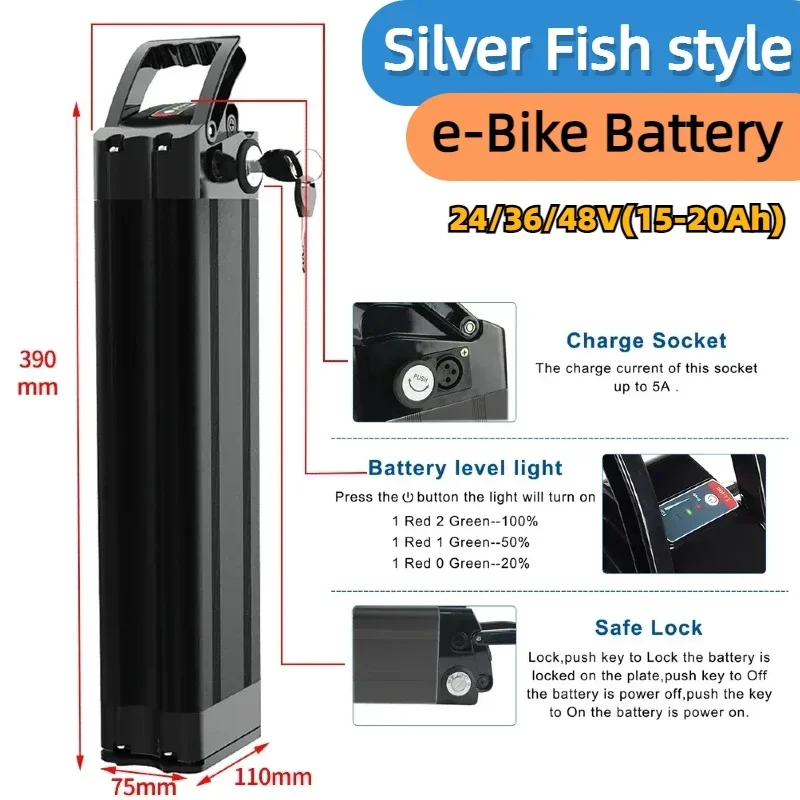 

48V 20AH 15AH Silverfish Lithium Electric Bike 800W 500W 24V 36V Lithium Ion Electric Bike Bicycle 48V18650 Battery Pack+Charger