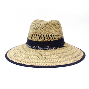 Шляпа спасательная соломенная в ковбойском стиле для мужчин и женщин, Панама от солнца для пляжа, с широкими полями и черной красной лентой, 50 шт./лот