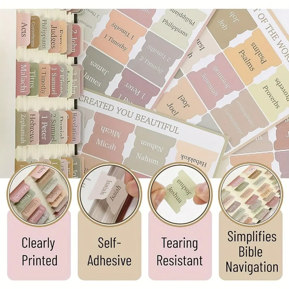 5 sheet/set Sticky Notes Bible Index Tabs Morandi Boho Theme Laminated Bible Tabs Index Tabs Stickers Index Memo Pads - 2