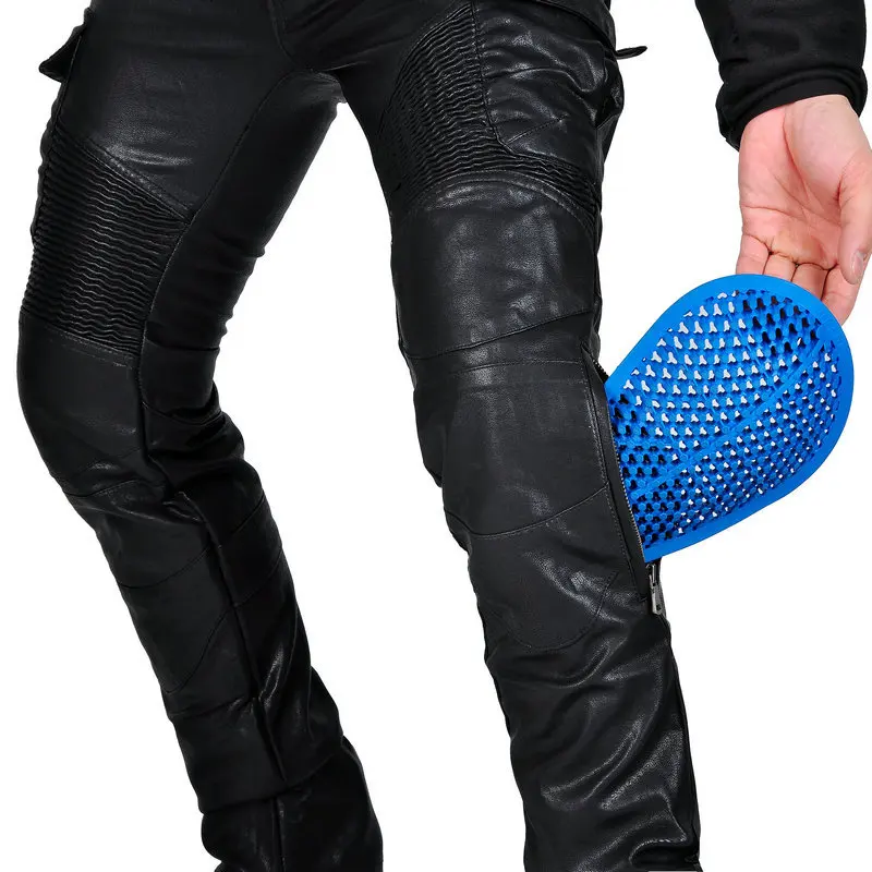 남성용 오토바이 바지 방수 방풍 가죽 탄성 바지 야외 모토크로스 라이딩 바지 CE 보호대 포함