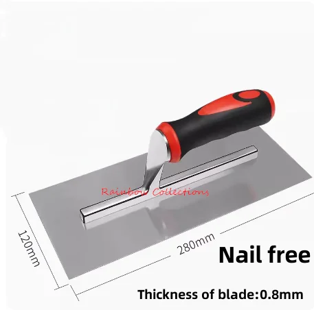 1pcs 280*120mm Stainless Steel Trowel Painting Tool Anti-slip Handle Plastering Tile Hand Tool Spatula Decoration Thick 0.8mm