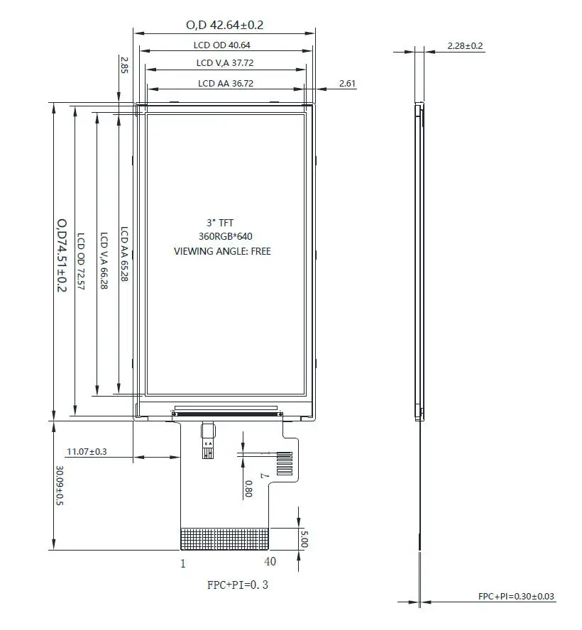 3 inch 360x640 IPS TFT LCD Display SPI+RGB Interface ST7701 Controller