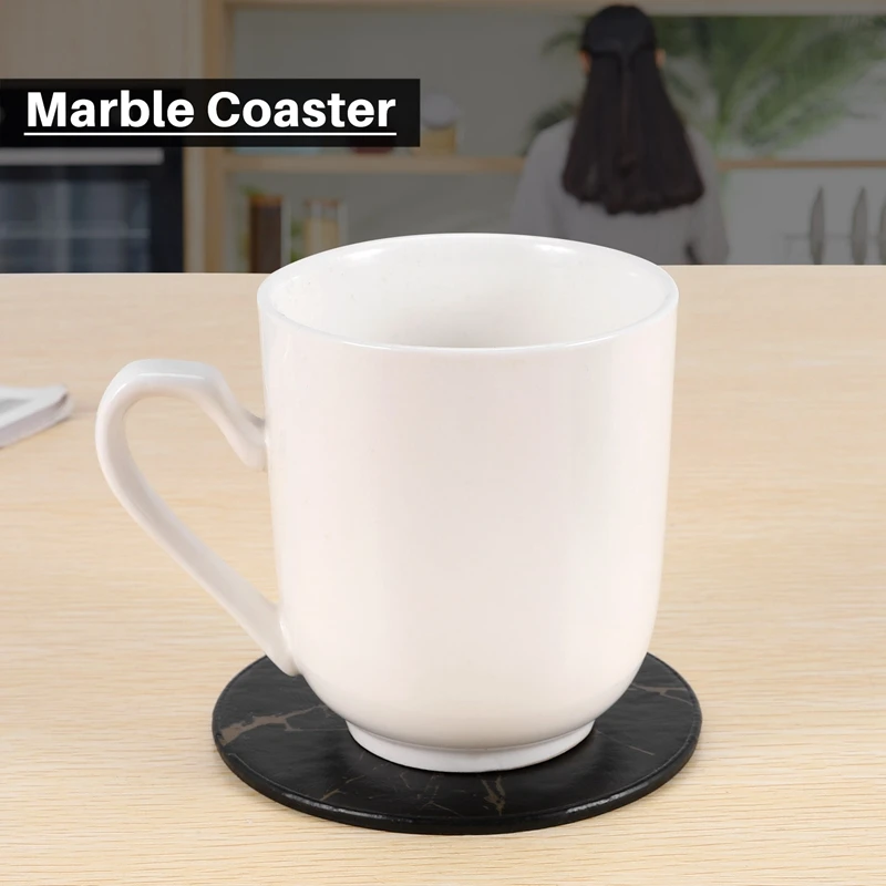 Retail 6PCS PU Leather Marble Coaster Drink Coffee Cup Mat Easy To Clean Placemats Round Tea Pad Table Pad Holder