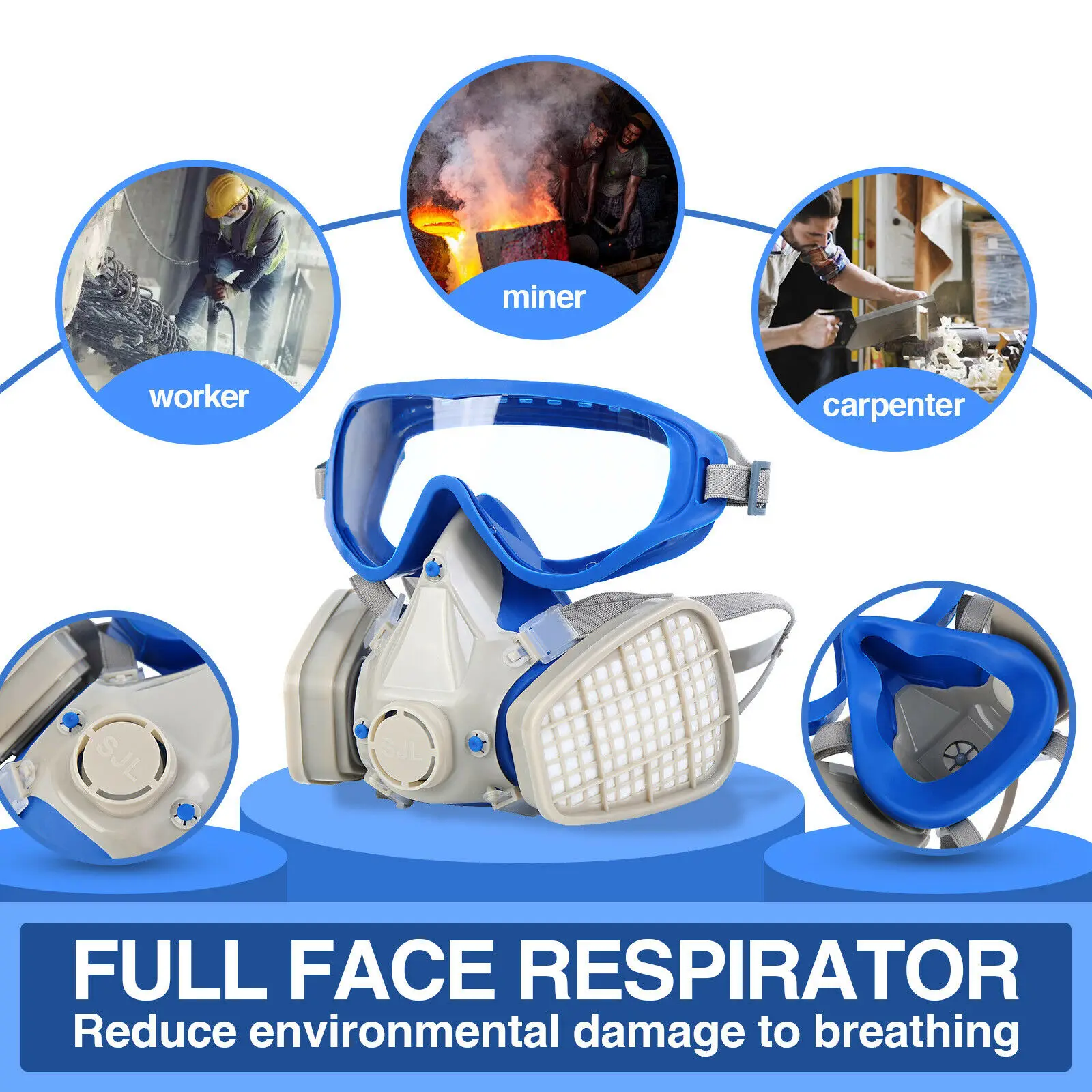 

Full Face Respirator Gas Goggles Paint spraying Chemical Double Filter Breathing