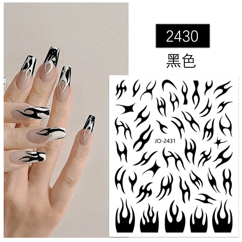 

3D Nail Stickers Laser Irregular silver flame Decals Back Glue Nail Decal Stickers For Nail Tips Beauty
