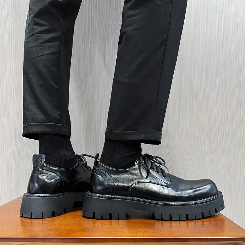 Men Spring Autumn Street Style Teenagers Men's White Heightening Leather Shoes Fashion Black Hombre Daily Casual Dress Classic