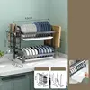 Multi-functional 1/2-Tier Dish Rack Kitchen Supplies Storage Rack Draining Rack with Chopsticks/Knives/Cutting Board Holder 2