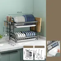 Multi-functional 1/2-Tier Dish Rack Kitchen Supplies Storage Rack Draining Rack with Chopsticks/Knives/Cutting Board Holder 2