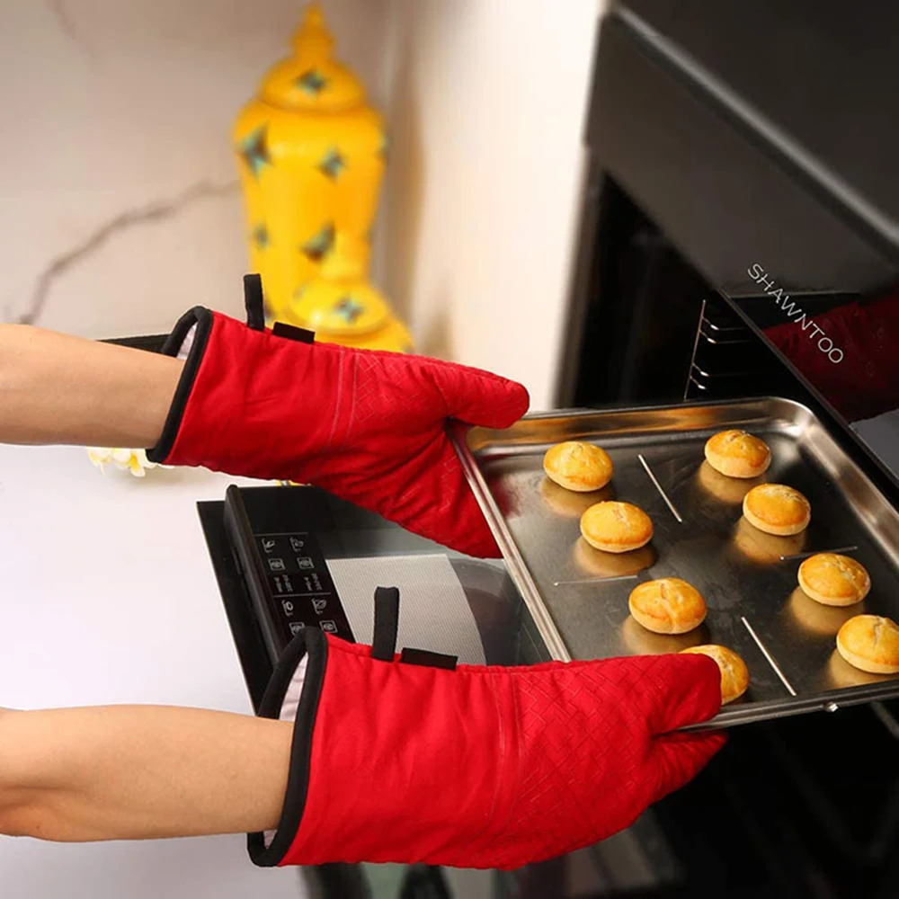 Kitchen Glove Oven Mittens And Pot Holders High Heat Resistant 600&deg; Extra Long Supplies Bbq Utensils For Baking Microwave silicone oven mitts kitchen gloves