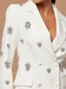 EOEN Patchwork Diamonds Two Piece Set For Women Notched Collar Long Sleeve Blazer High Waist Flare Pant Chic Sets Female 3